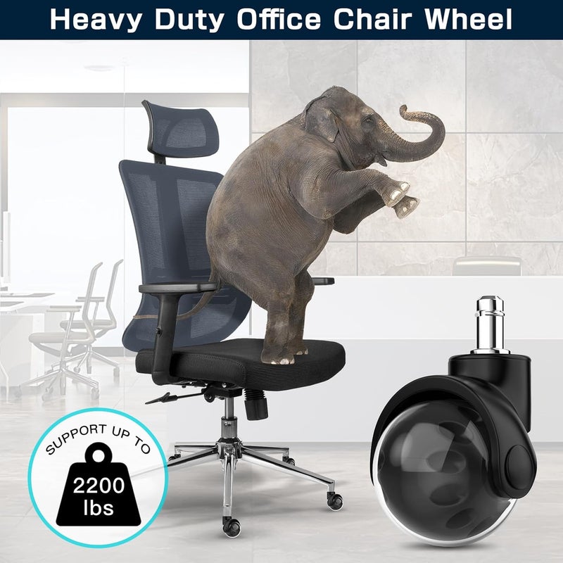Omyoffice Office Chair Replacement Wheel - Quiet & Smooth Gliding - 2 Inch Heavy Duty Rolling Chair Casters Supports 2000 Lbs,Desk Chair Wheels Universal Fit,Safe for All Floor Or Carpet Set of (Premium Black) - Image 5